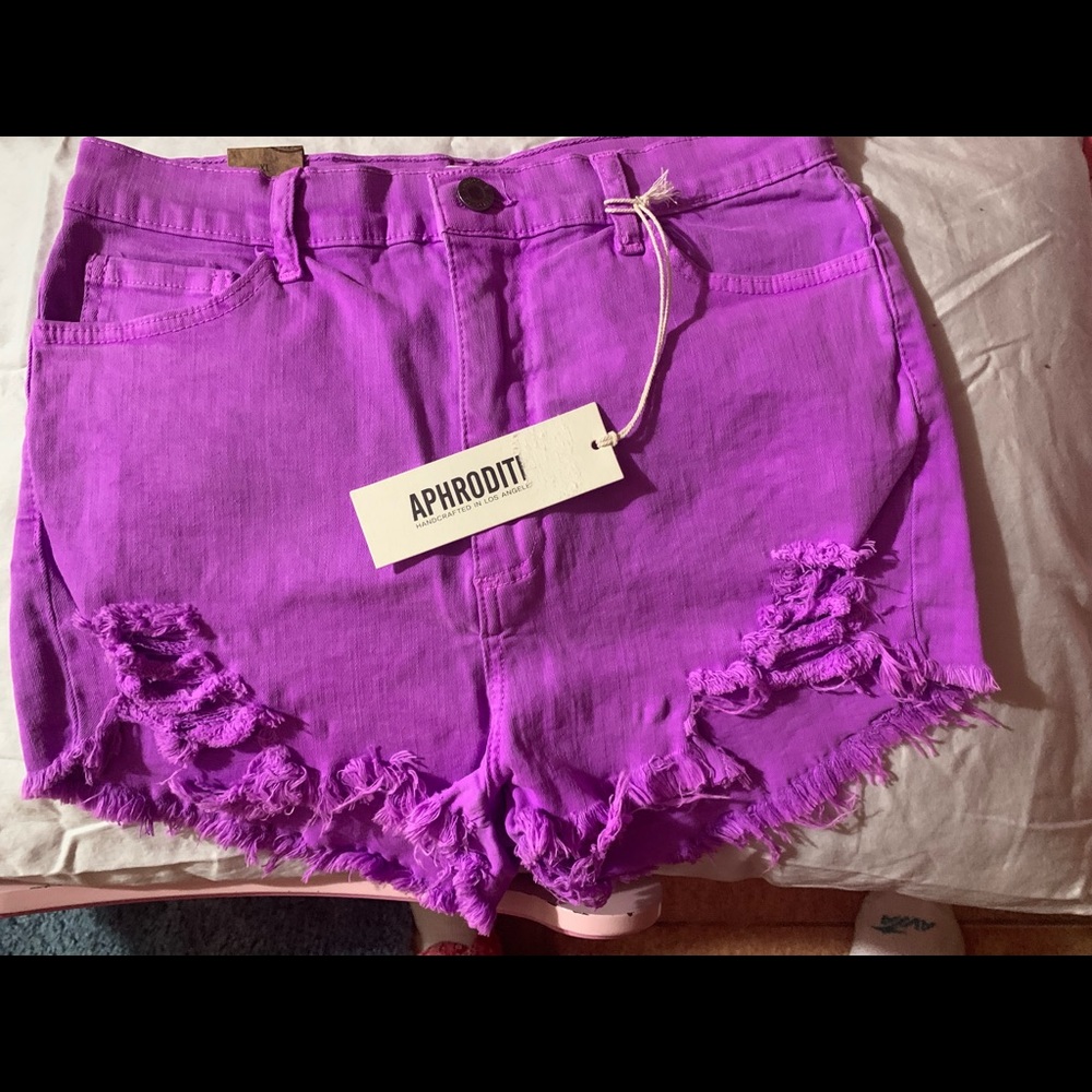 Aphrodite Purple high rise jean shorts- NWT